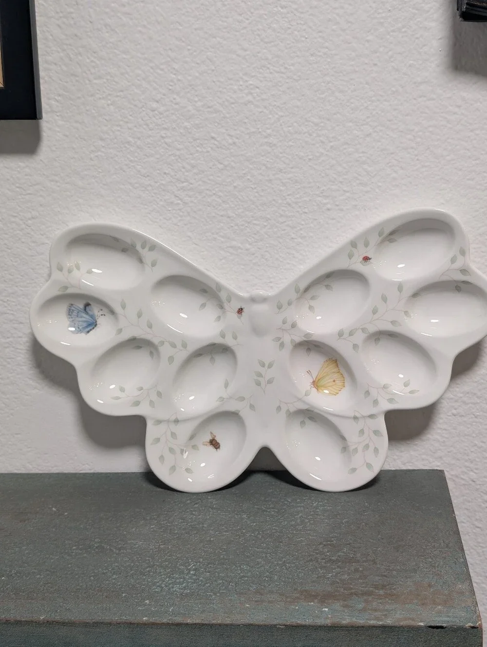Vintage Lenox Butterfly Meadow Deviled Egg Dish Sculpted Platter Floral Bee